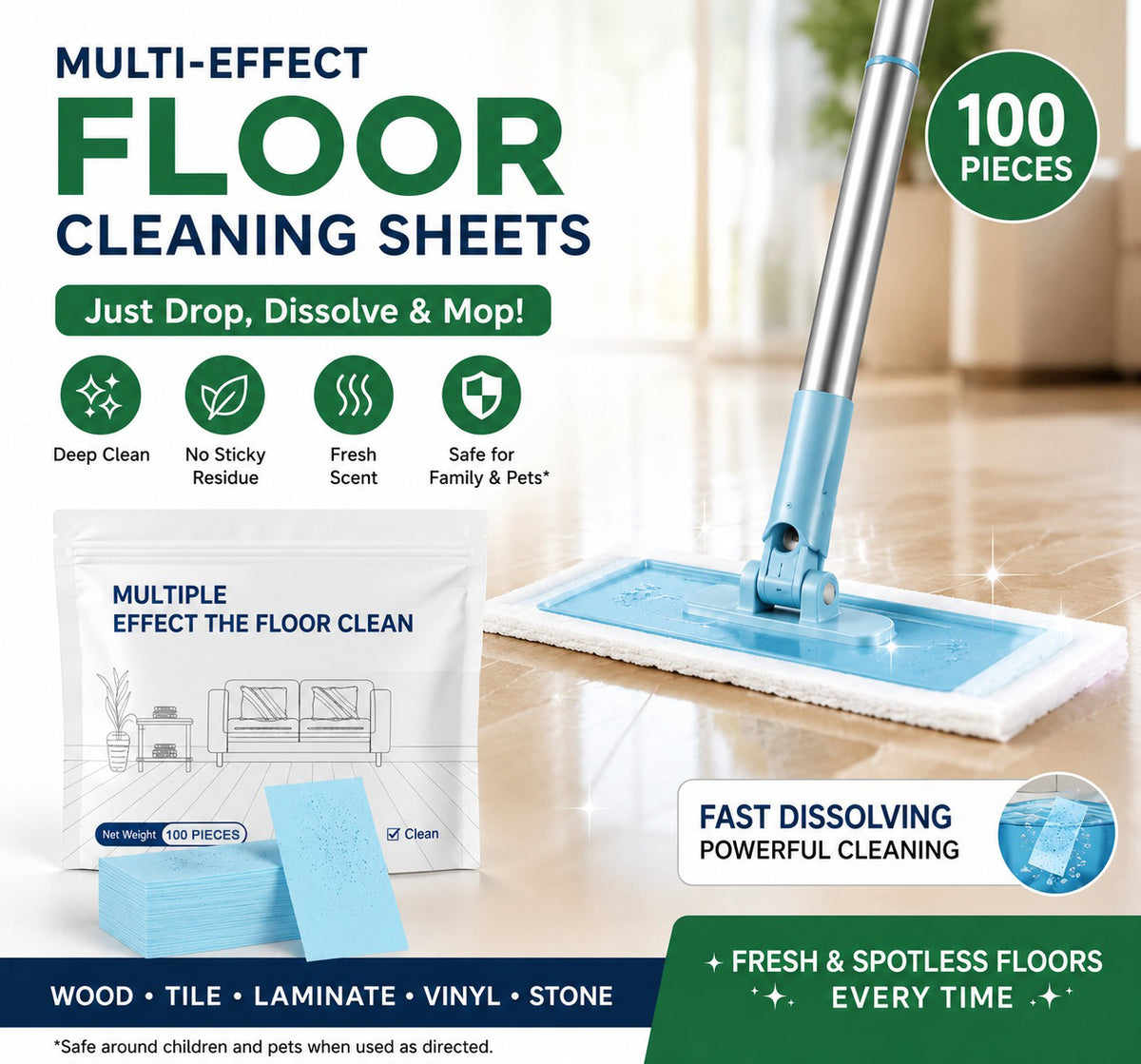🔥 100-Count Floor Cleaning Sheets — Stop Carrying Heavy Floor Cleaner Bottles! ✅