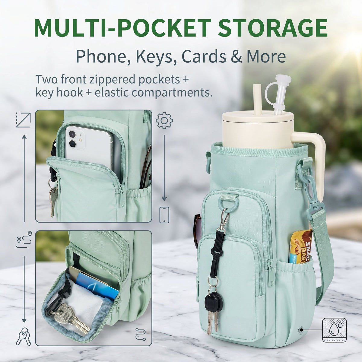🔥 Water Bottle Carrier Sleeve with Storage Pouch for Walking, Hiking & Picnic