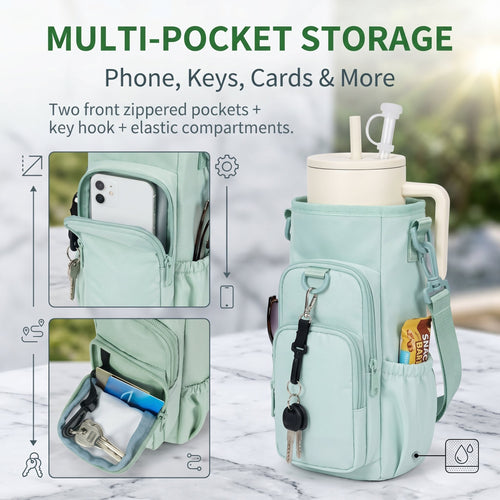 🔥 Water Bottle Carrier Sleeve with Storage Pouch for Walking, Hiking & Picnic