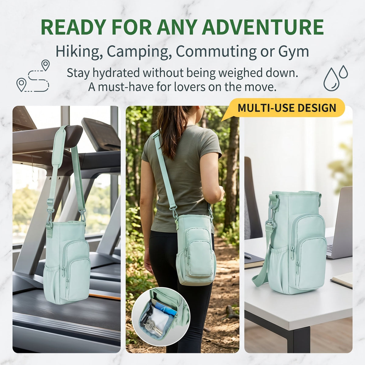 🔥 Water Bottle Carrier Sleeve with Storage Pouch for Walking, Hiking & Picnic